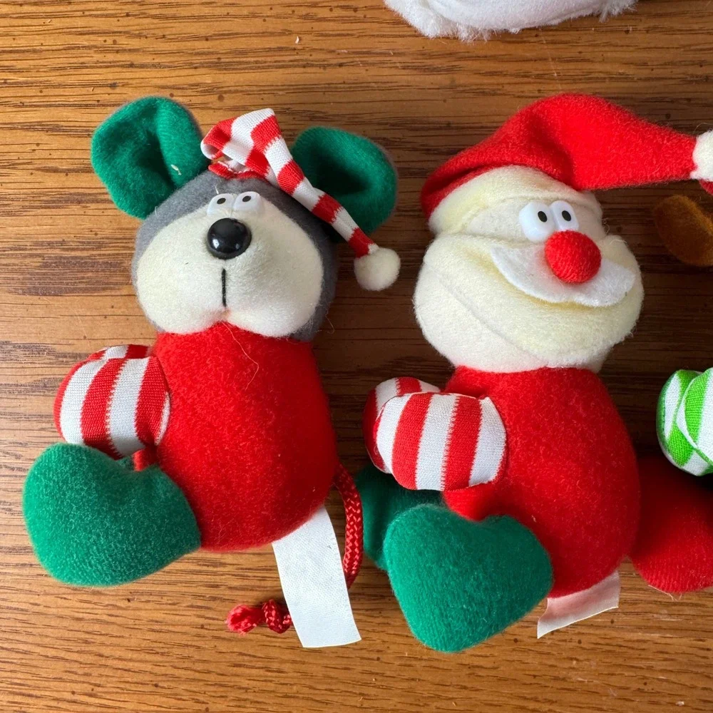 Set of 4 Plush Ornaments‎ Huggers Santa Mouse Reindeer Candy Cane Holiday